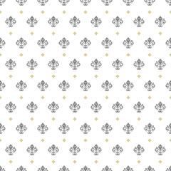 Seamless vector pattern. Modern geometric ornament with silver royal lilies. Classic vintage background