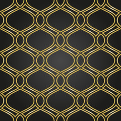 Seamless vector ornament. Modern background. Geometric pattern with repeating golden wavy lines