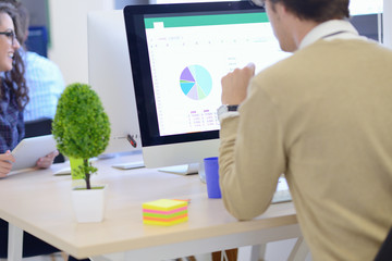 Fototapeta na wymiar Rear View Of A Businessman Analyzing Graph On Computer