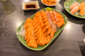 Freshness salmon plate from the Japan sea