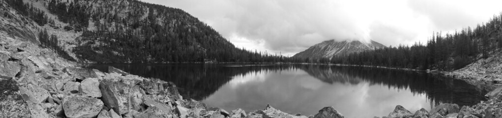 black & white Washington lake Panorama 