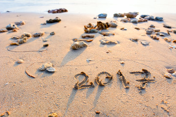 Obraz premium Year 2017 written at the sand beach