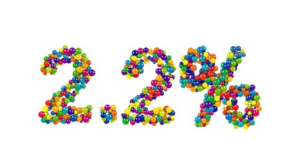 Colorful candy sweets in shape of 2.2 percent