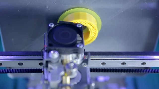 Three dimensional 3d printer making plastic elements. Modern 3D printing technology. Close-up shot. HD.