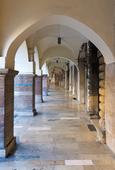 Fossombrone (Italy), a town with river bridge in Marche region 