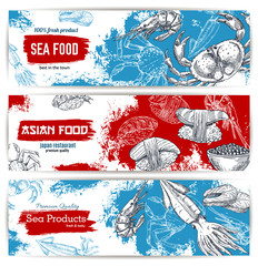 Seafood and japanese cuisine restaurant banner set