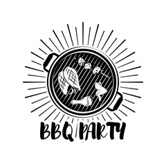 BBQ party banner grill badge. Vector illustration isolated on white