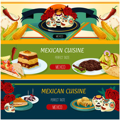 Mexican cuisine banner set with snack and dessert