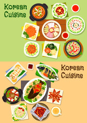 Korean and asian cuisine popular dishes icon set