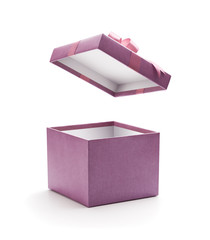 Purple open gift box isolated on white background - Clipping path included