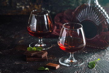 Two glasses of brandy or cognac
