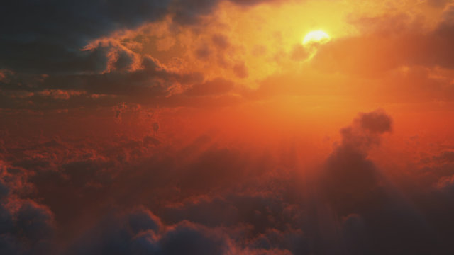 Dramatic impressive view from heaven with bright sun and clouds
