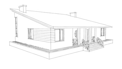 Fototapeta premium Monochrome sketch drawing of townhouse for two families