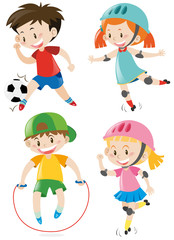 Four kids doing different sports