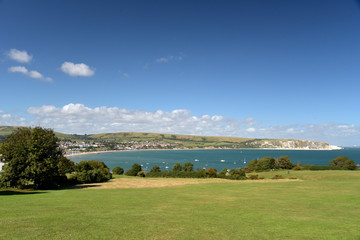 Swanage Bay seen from above Peveril Point on Dorset coast