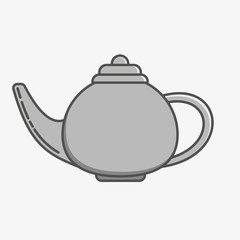 Simple icon of a teapot on grey background.
