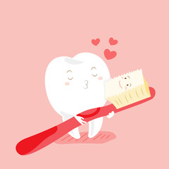 cute cartoon teeth and toothbrush with happy valentine day