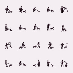 Stick figures. Man with dog