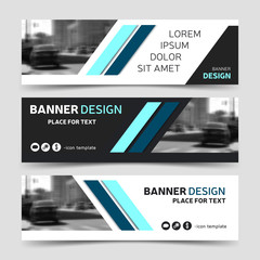 Blue trendy horizontal business banner templates. Vector corporate identity design, modern technology background layout, eps10