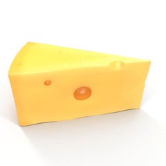 Wedge of cheese on white. 3D illustration