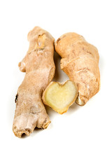 Fototapeta premium Sliced ginger root with a heart shape isolated on a white background