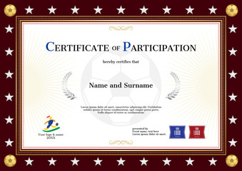 Certificate of participation template in sport theme for football event with brown border