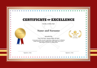 Fototapeta na wymiar Certificate of excellence template in sport theme for baseball event with baseball shirt style background