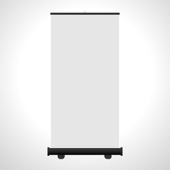 Blank roll-up banner isolated on white background. Vector illustration.
