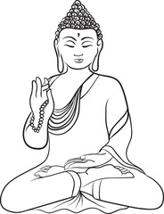 Drawing of a Buddha statue. Art vector illustration of Gautama. Buddhism Religion
