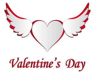Red and white heart with wings cut on the isolated white background. Postcard in honor of Valentine s Day. illustration