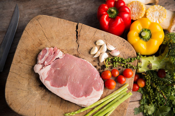 Fresh meat ingredients are prepared steak