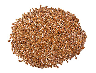 Close up of flax seeds isolated on white background, top view
