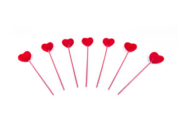 Valentine hearts on sticks isolated on a white background
