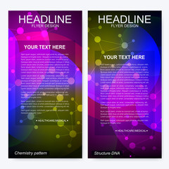 Obraz premium Leaflet flyer layout. Magazine cover corporate identity template. Science and technology design, structure DNA, chemistry, medical background, business and website templates. Vector illustration
