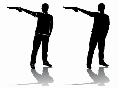 Silhouette Of A Pistol Shooter. Vector Drawing