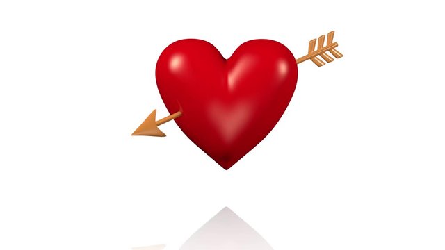 One Big Red Beating Heart with Golden Arrow with White Background