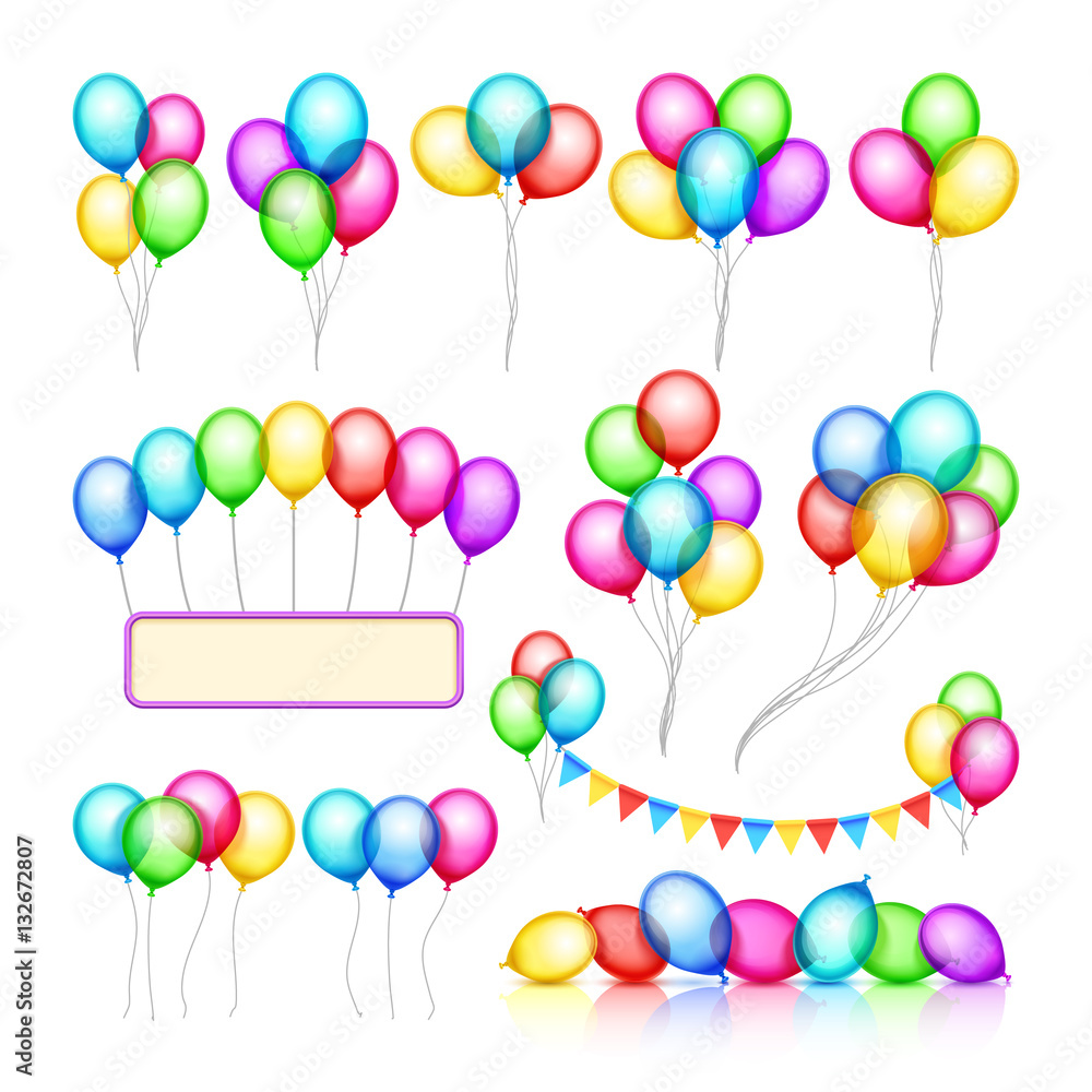 Sticker glossy celebration party balloon groups of decorations vector set