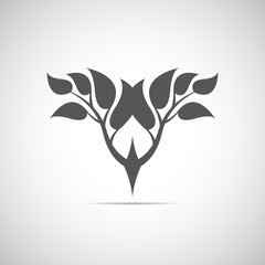 Abstract foliate element with shadow. Emblem.