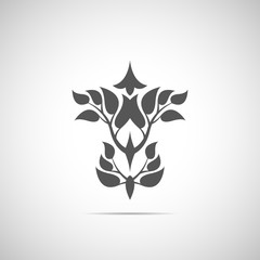 Abstract foliate element with shadow. Emblem.