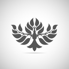 Abstract foliate element with shadow. Emblem.