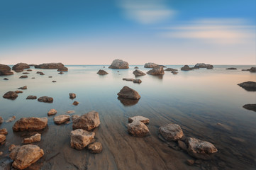 Stones on shore of the Black Sea. Crimea.