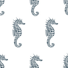 vector seamless pattern with seahorse