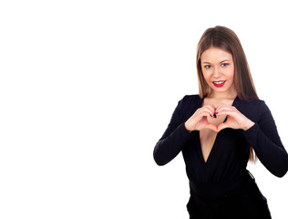 Sensual beautiful woman making a heart with her hands