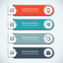 Modern infographic elements. Vector banner with 4 options. Design template with circles and icons. Can be used for workflow layout, diagram, report, number and step up options, web design.