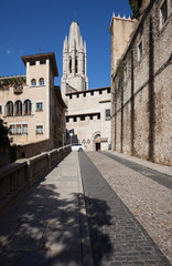 Fototapeta na wymiar Street and Basilica of Sant Feliu in Girona