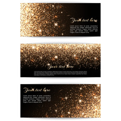 Set of banners with golden light effects on black background.
