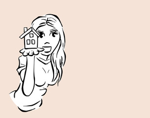 Makelaar met schaalmodel van huis