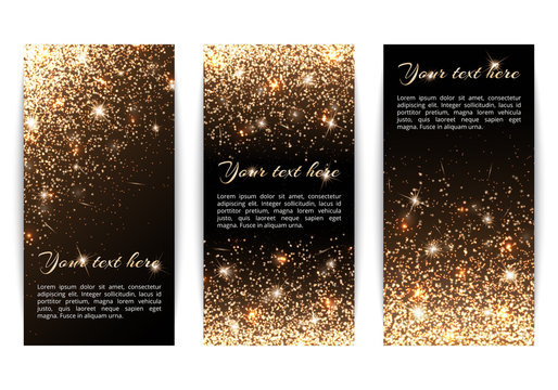Set of banners with sparkles on a black background
