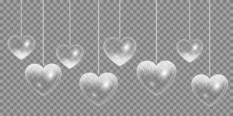 Shining heart with silver glitter on a transparent background for design valentines
