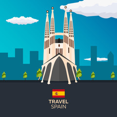 Travel to Spain skyline. Sagrada Familia. Vector flat illustration.